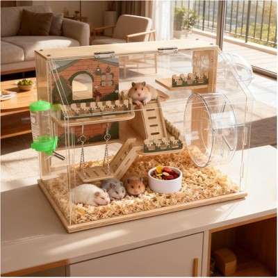 Hamsterkäfig Holz mit Acrylsicht 40x30x15cm gut sichtbar belüftet, eenvoudige...