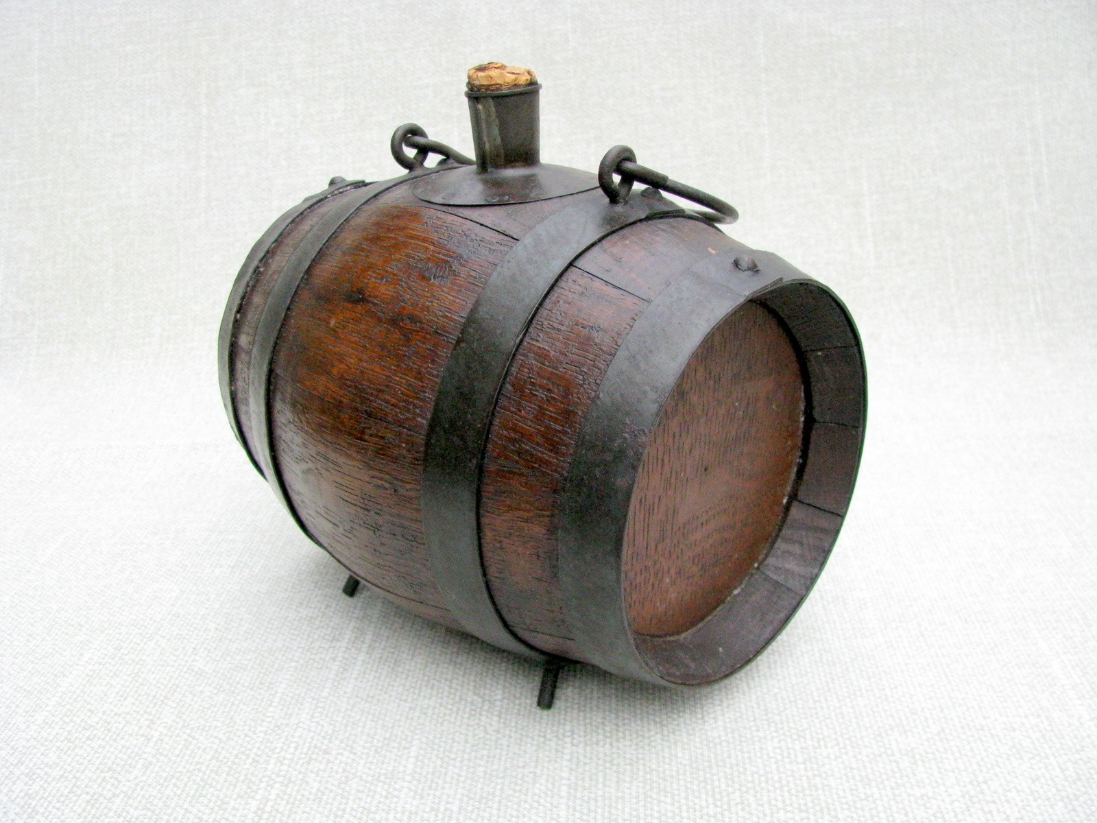 RARE MINT DESIRABLE SIZE 18th c. OAK & IRON POWDER~WHISKEY~RUM KEG ORIGINAL CORK