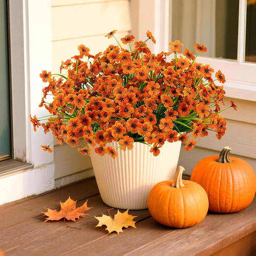 Artificial Mums Fall Fake Flowers for Outdoors, 12 Bundles Faux Mums ...