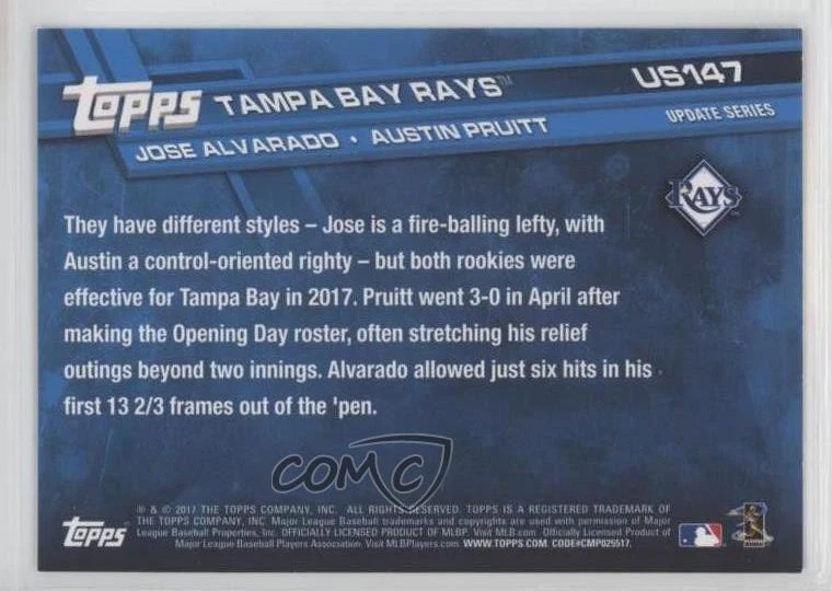 2017 Topps Update Combos Negative Jose Alvarado Austin Pruitt #US147 Rookie RC - Image 2 of 2
