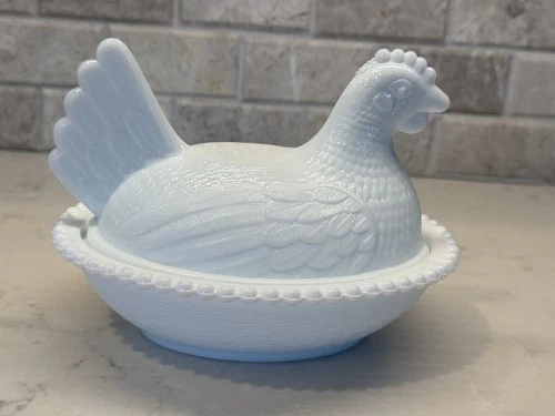 Indiana Glass Vintage Milk Glass Hen on Nest Covered Candy Dish 7” Nesting Hen