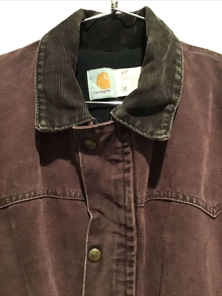 Vintage Carhartt Chore Coat Mens L Burgundy Duck Canvas C08 BRG