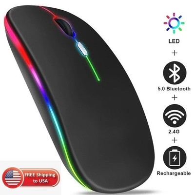 RGB Bluetooth Wireless Mouse Rechargeable Ergonomic USB for PC Laptop iPad