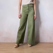 LC Lauren Conrad High Rise Womens Wide Leg Pants Olive Green Relaxed Sz 12P NWT