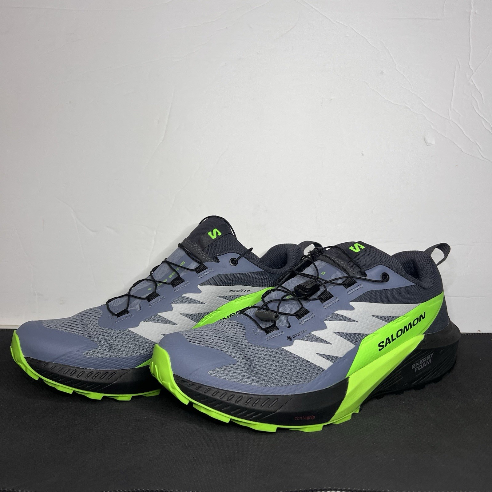 Scarpe Salomon Sense Ride 5 GTX grigio verde trail outdoor da uomo taglia 10 NUOVE*