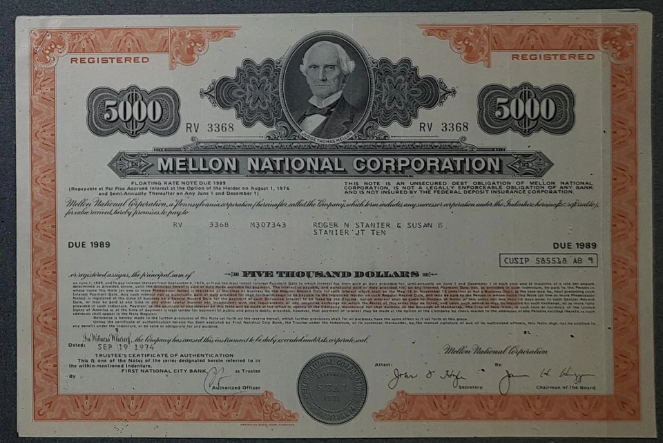 50 X Mellon National Corporation Floating Rate Note due 1989 5.000 USD - Bild 1 von 1