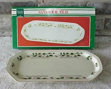 Vintage Holly Sandwich Tid Bit Tray Dish Porcelain Ware Fine China 13" Long Box