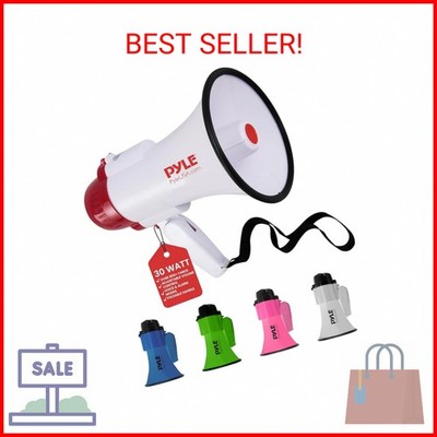 Pyle Lightweight 30-Watt Megaphone Bullhorn Speaker - Adjustable Volume, Built-i