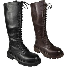 Biker Boots Ladies Shoes Mid Calf Punk Goth Lace Up Casual Zip Winter Womens Siz