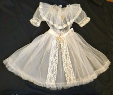 Vintage 50's Girls Dress Sheer Lace Mesh Petticoat Under Frilly Pearl Accent 6