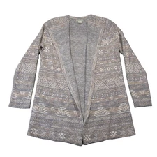 Lucky Brand Duster Cardigan Womens M Neutral Knit Open Front Aztec Southwestern