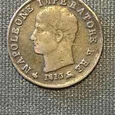 1814 Kingdom of Italy 10 Soldi Emperor Napoleon Silver Coin