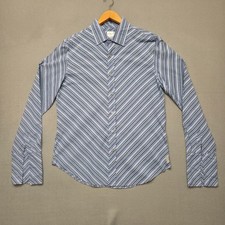 Calvin Klein Jeans Men's Blue Striped Long Sleeve French Cuff Shirt Size Large