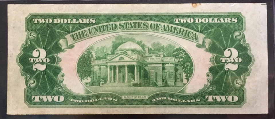 Fr. 1504 $2 1928 C Two Dallas United States Red Seal Note with wide left margin - Image 2 of 2