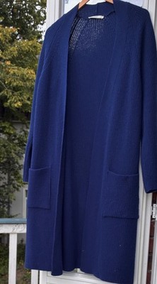 Schurwolle Strickjacke lang, tiefblau von MAAS
