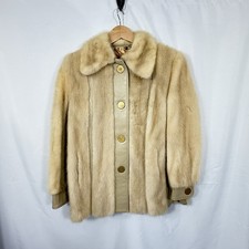 Vintage 60s Barbara Ann Furs Chicago Real Mink Leather Coat Gold Magnetic Snap