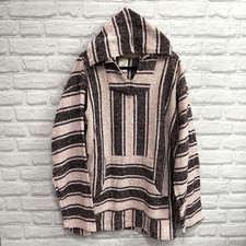 Mexican Poncho Baja Hoodie Surfer Skater Drug Rug Pullover Pink Black Stripes 2X