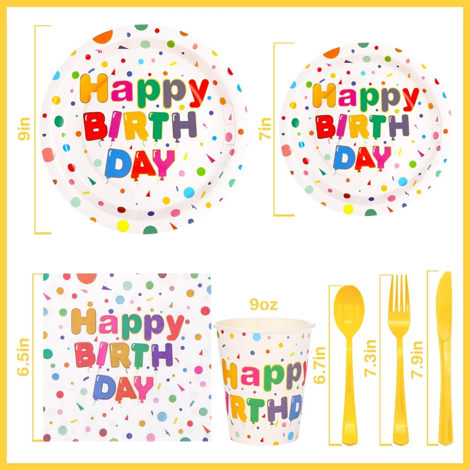 176 PIEZAS Suministros para Fiesta de Feliz Cumpleaños, Platos de Feliz Cumpleaños Sirve 25, Incluye... Foto 2 de 4