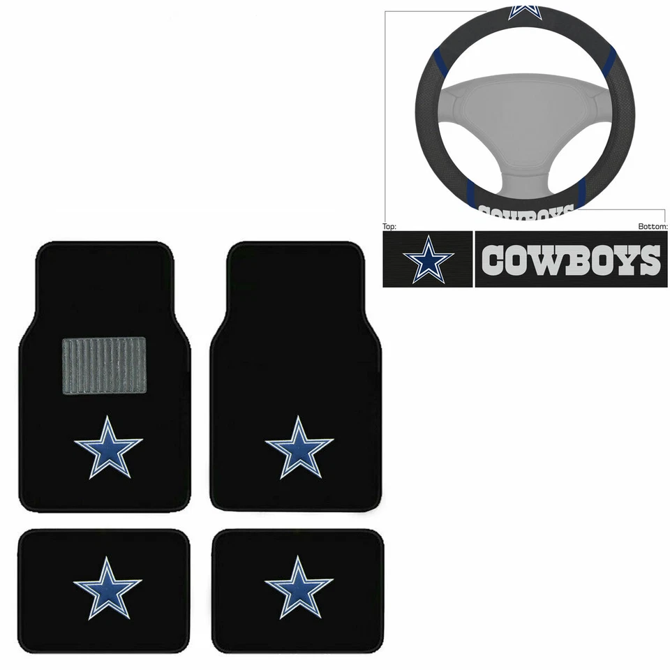 FANMATS New 5pc NFL Dallas Cowboys Car Truck Floor Mats & Steering Wheel Cover Set