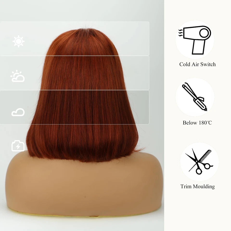 Peluca corta sin pegamento Wear and Go marrón rojizo Bob cabello humano 13x4 pelucas delanteras de encaje Foto 3 de 4