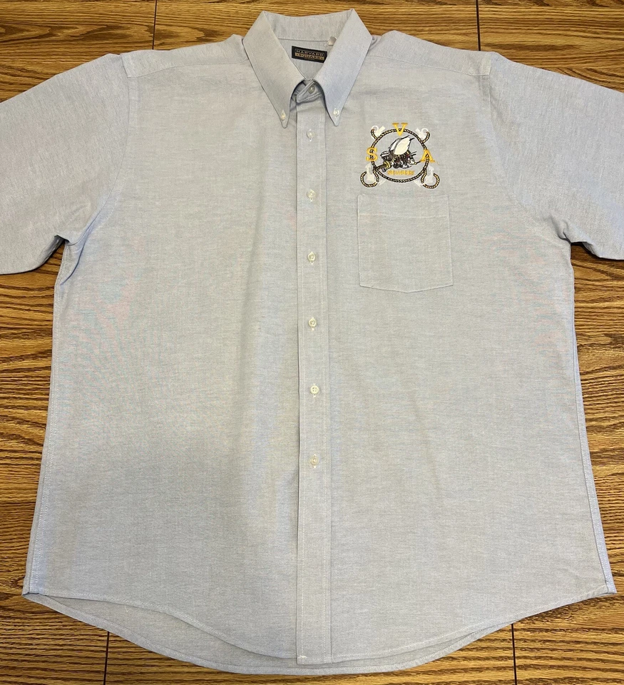 Harvard Square Mens XL VTG US Navy Seabees Shirt Blue Chambray Long Sleeve  - Image 3 of 4