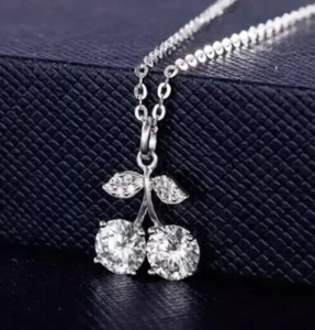 Authentic 2Ct Round Cut Real Moissanite Cherry Shape Pendant 14K White Gold Plated