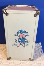 Vintage 1950s Pink White Doll Case Trunk with Baby Lamb On It