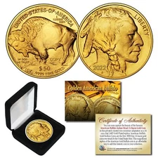 2022 24K Gold Plated $50 AMERICAN GOLD BUFFALO Indian Head TRIBUTE Coin with Box