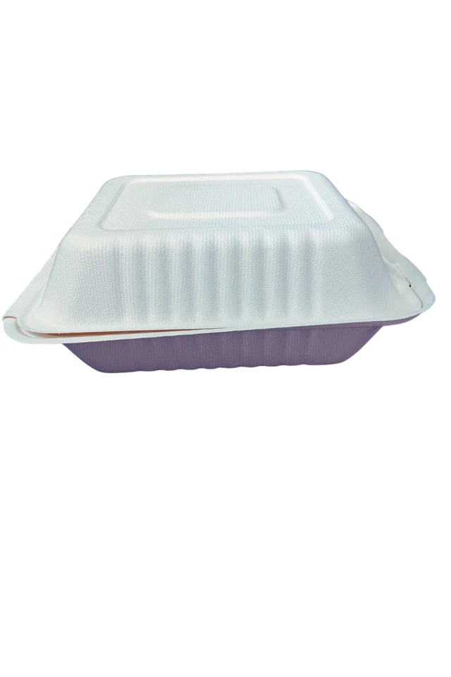 100pcs- 8"x8" Clamshell Fiber Bagasse Food Containers (Biodegradable) - Image 3 of 4
