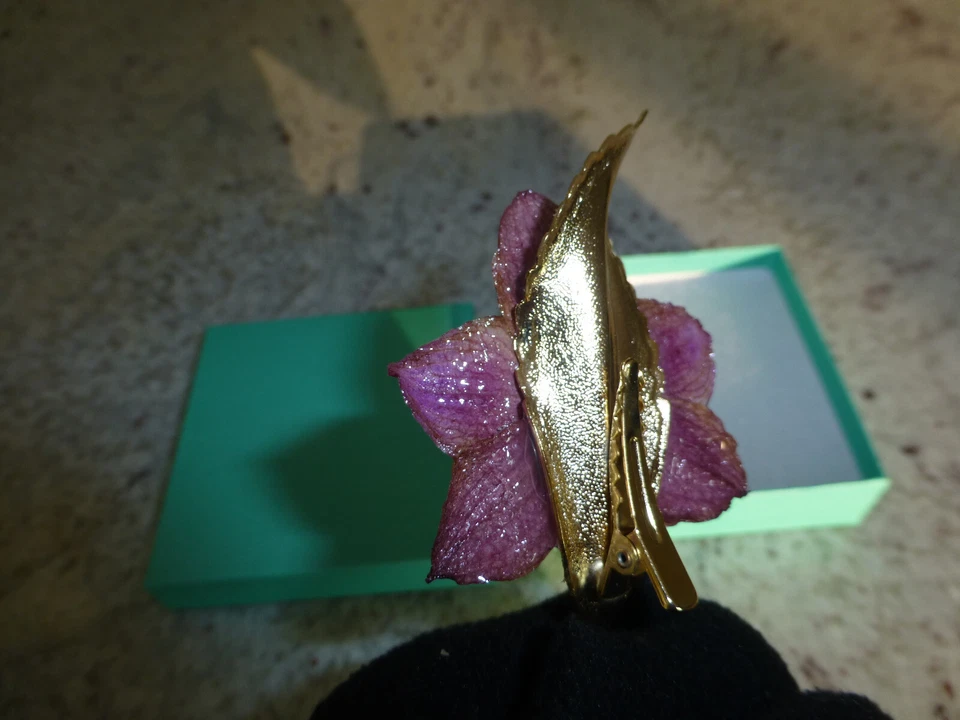 Phalaenopsis Real Phal Orchid Preserved Flower 14K Gold Plated Hair Clip - Image 3 of 4