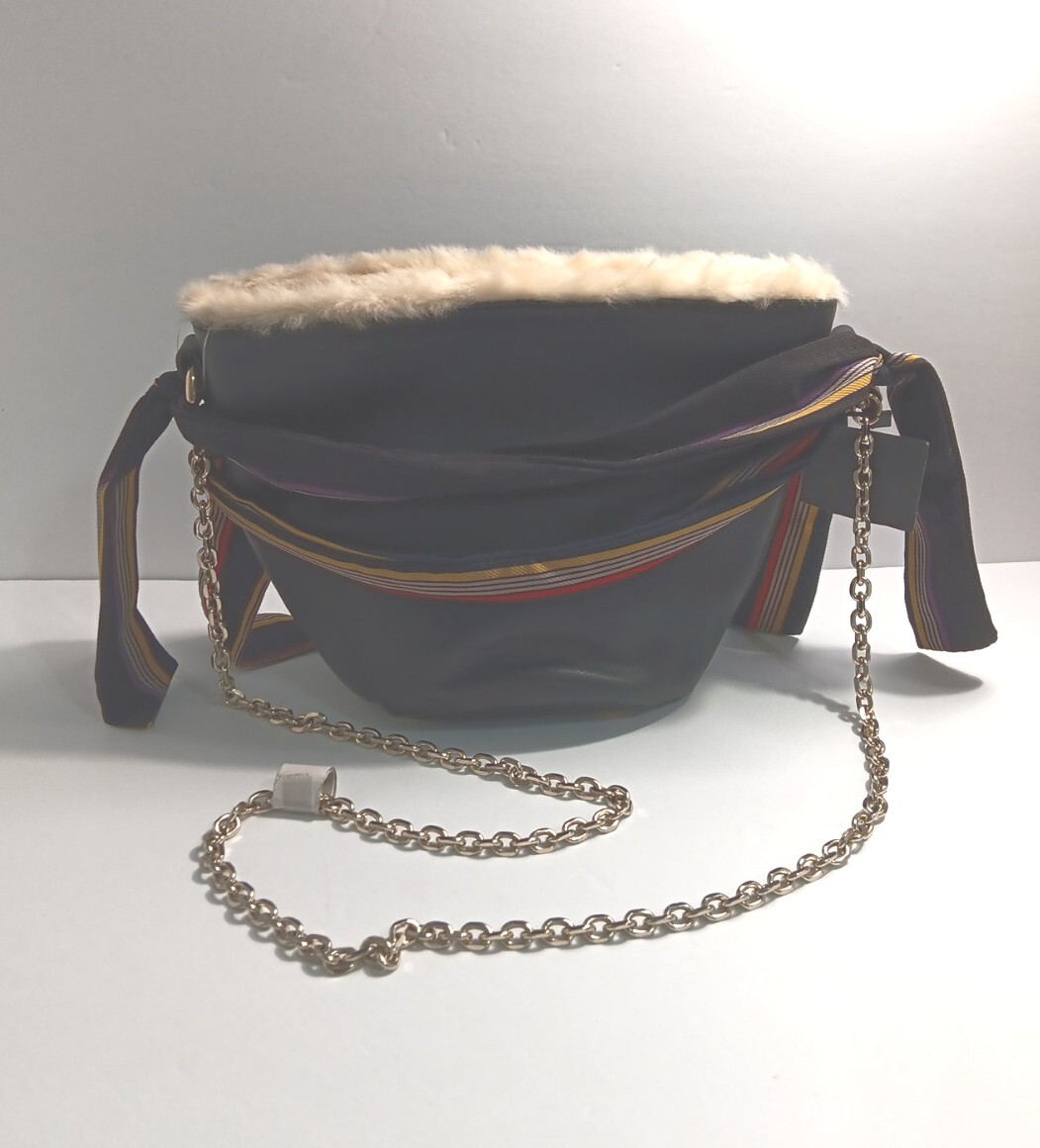 ZARA faux Leather Chain Crossbody Bucket Bag With Faux Shearling Interior NEW