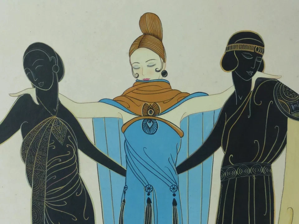 Excelente pintura de diseño de moda Erte Gouache sobre papel rígido ilustraciones Foto 2 de 4