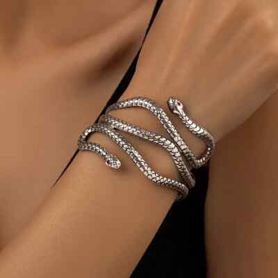 Elegant Unique 925 Sterling Silver Charm Cobra Snake Design Bracelet Bangle Cuff
