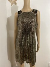 SHE +  SKY Sequin Dress Gold Size L Women's Zip Back Closure Mini Dress NEW!