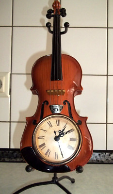 ADORE Designer Tischuhr Violine Keramik Holzoptik Geige analog Deko Geschenk top