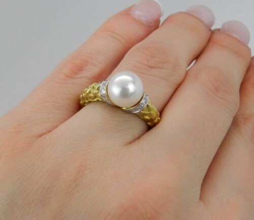 18 Karat Gelbgold Diamant und Perle Verlobungsring Größe 8,25 KOSTENLOSE GRÖSSE - Bild 8 von 8