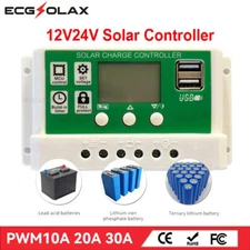 PWM Solar Charge Controller 12V/24V auto dual USB Battery 10A 20A 30A Regulator
