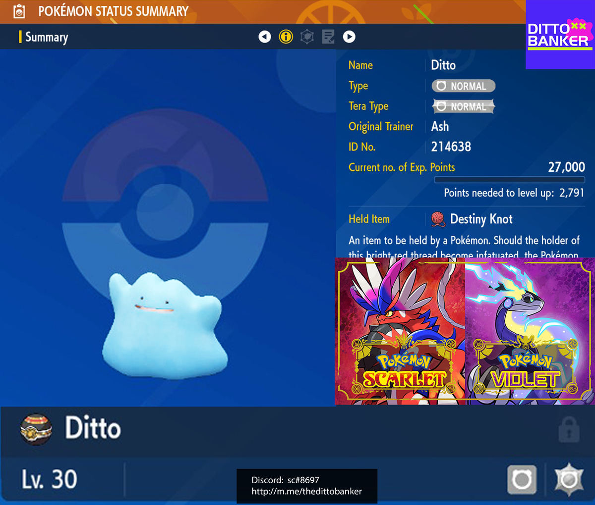 NEW BRILLIANT DIAMOND AND SHINING PEARL 6IV SHINY MASUDA DITTO + DESTINY  KNOT