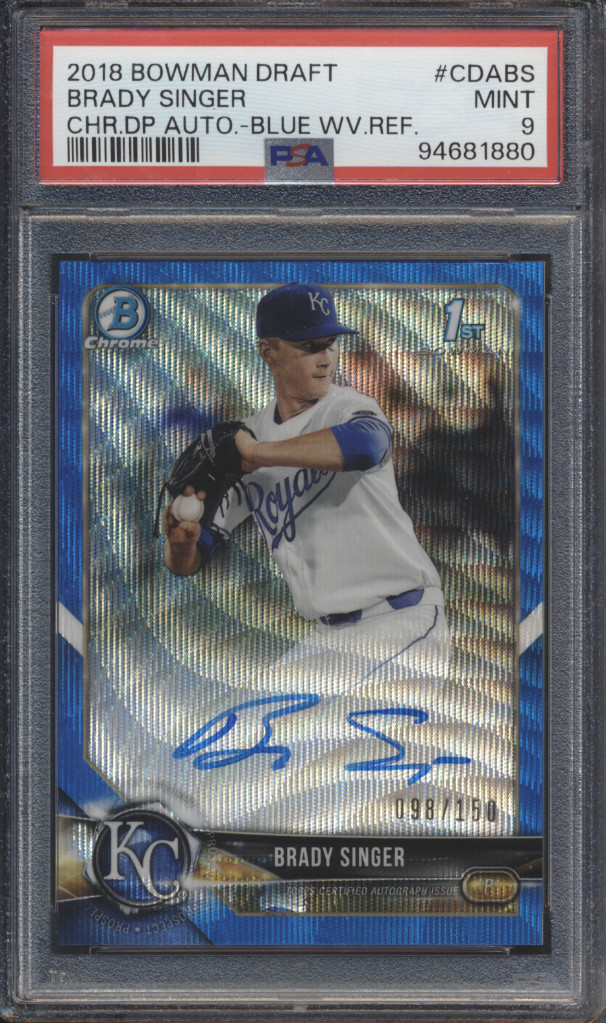 2018 Bowman Draft Brady Singer Chrome Auto Blue Wave Refractor /150 PSA 9 e10