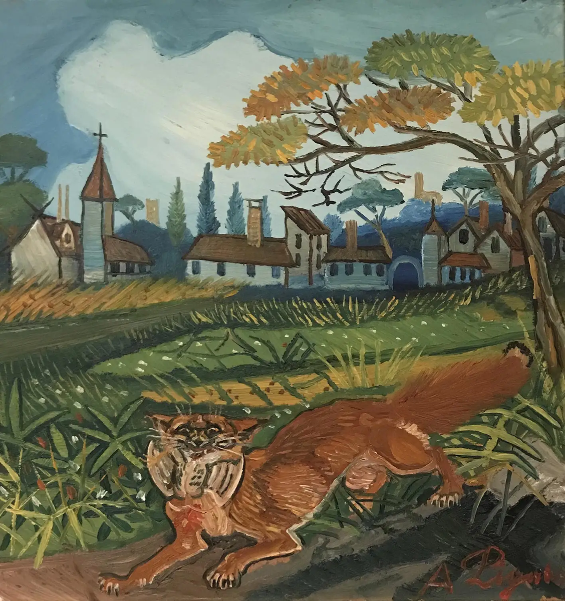 Antonio Ligabue : Fox on the Run : Archival Canvas Art