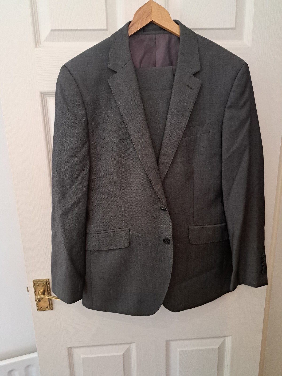 Tuta TM Lewin grigio antracite UK 38 corta Savile fila lana merino 2 pezzi Londra