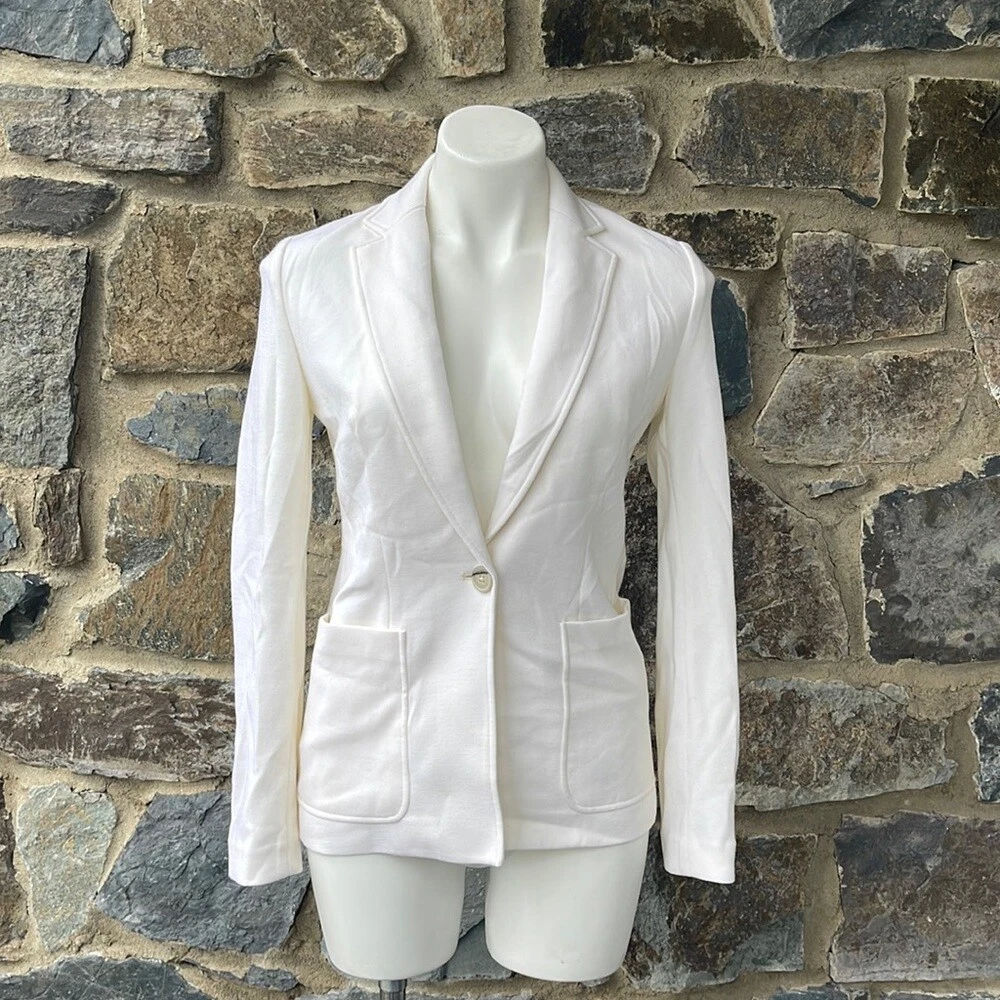 White ponte knit clearance blazer