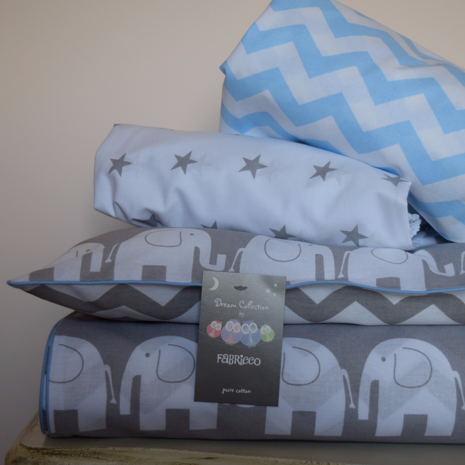 100 COTTON Cot Bed Duvet Cover Set Grey Elephant Chevron bedding baby