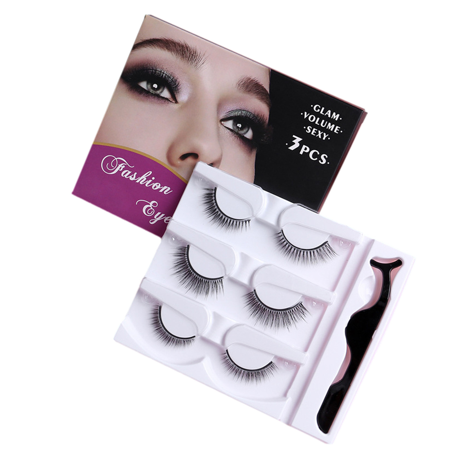 Self Adhesive False Eyelashes 3 Pair Reusable Natural Long Thick 3D Eye