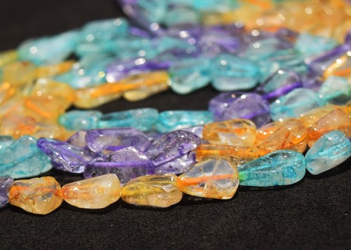 572.00 Cts Amethyst , Golden Rutile Quartz & AqumarineBeads Necklace SK 12 E509 - Picture 4 of 8