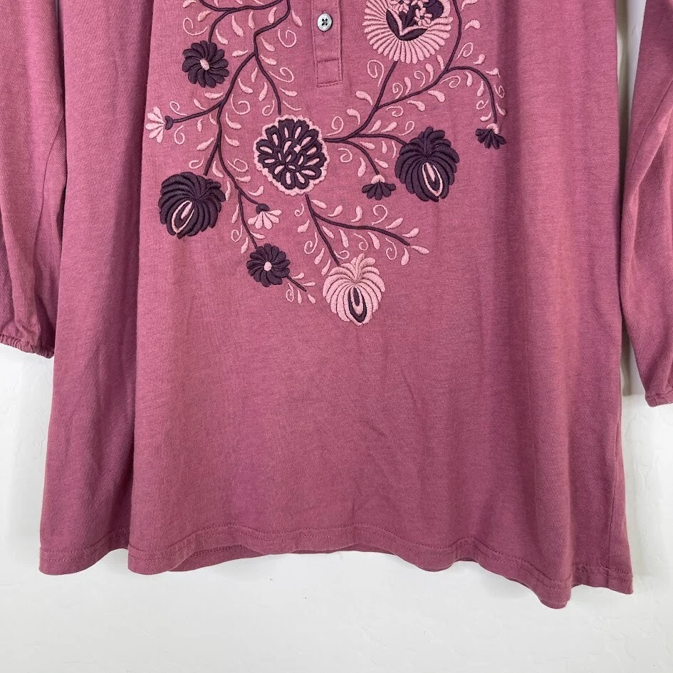 Camisa Granate Hill Mujer Talla M Floral Bordada Algodón Botón Boho Manga Larga Foto 3 de 4