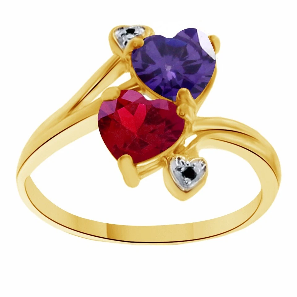 Granada de ametista e rodolita em forma de coração 1,40 ct folheada a ouro 18K bypass Rg $505,95 - Imagem 2 de 4