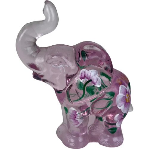 Fenton Lenox Figurine Art Glass Rose Pink Floral Elephant Trunk Up Signed 3"