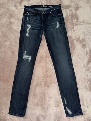 7.27 cigarette 7 for all Mankind The Slim Cigarette Denim Skinny Blue Distressed Jeans  Size 27