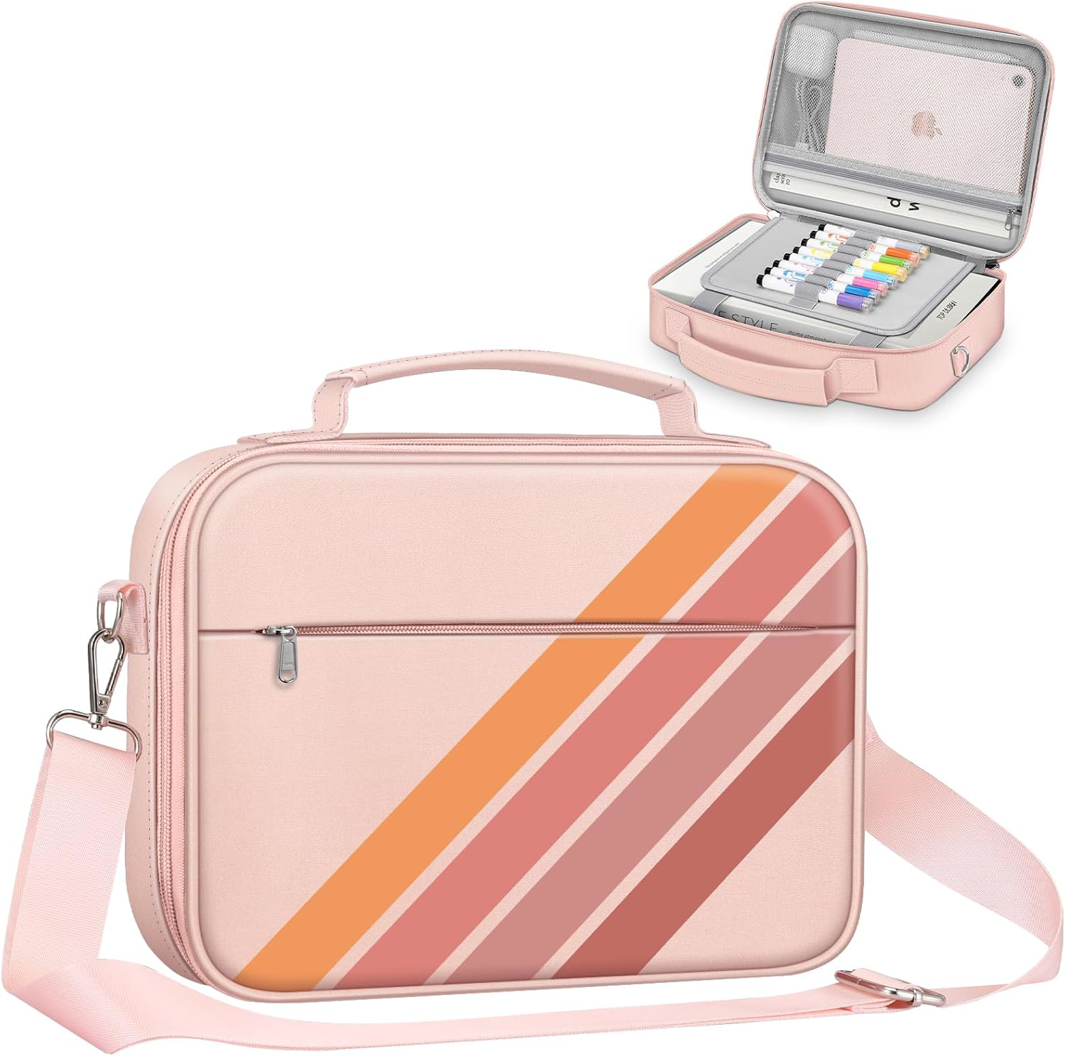 Bible Cover with Shoulder Strap, Zipper Pocket, Gift for Women, Retro Stripes